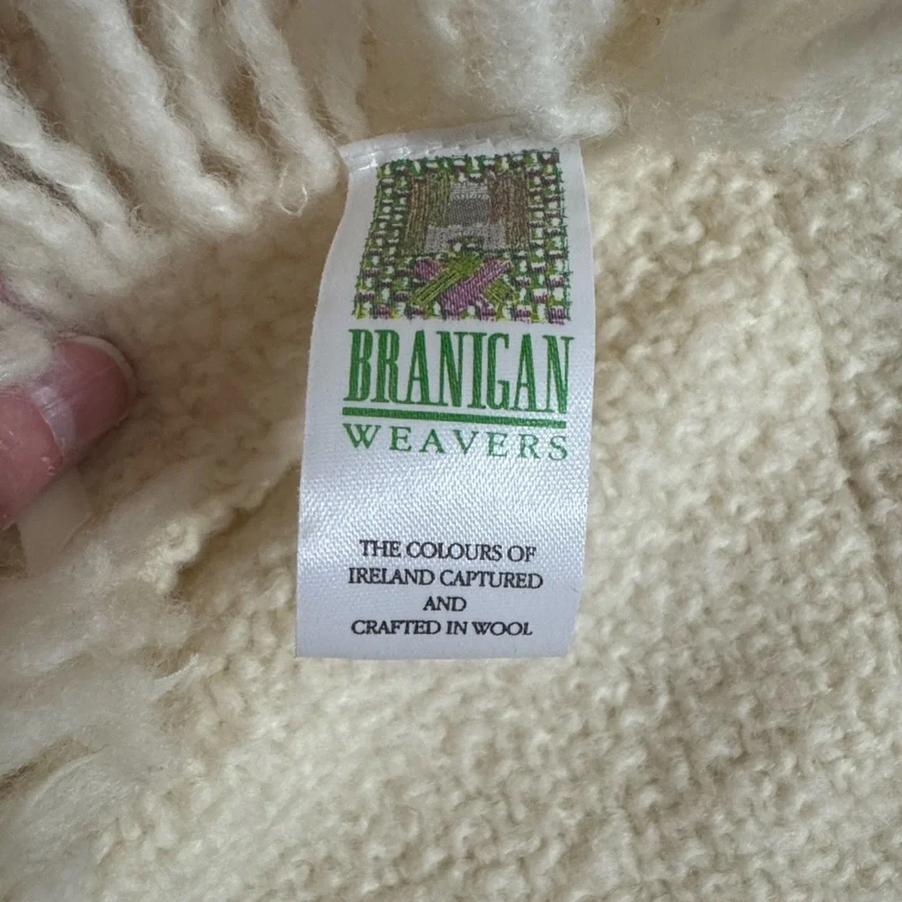 Irish baby blanket by Branigan Weavers Cream color with lace and satin bows